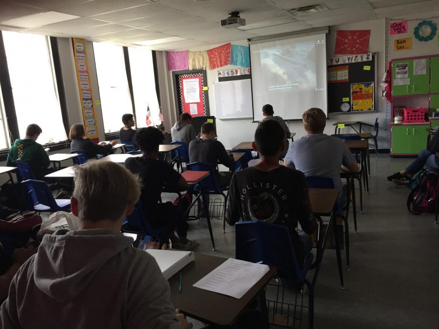 The Spanish 2 class watches documentary
