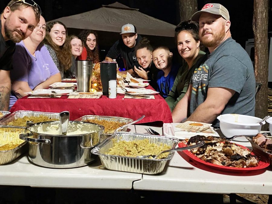 Junior Eryka Hopper’s family meets for Thanksgiving dinner. They met outside for maximum air flow. 