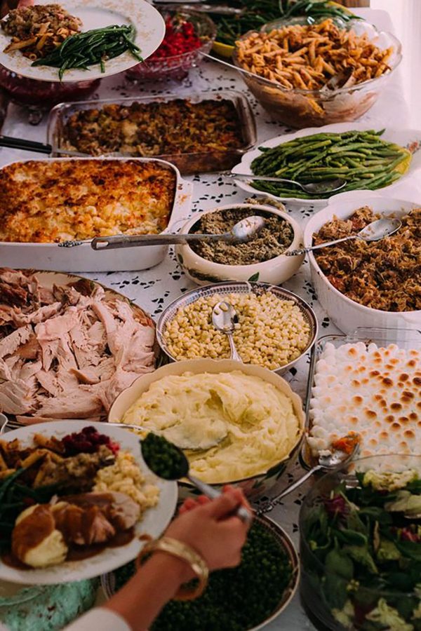 Traditional foods set out on a table for the family to enjoy. 
