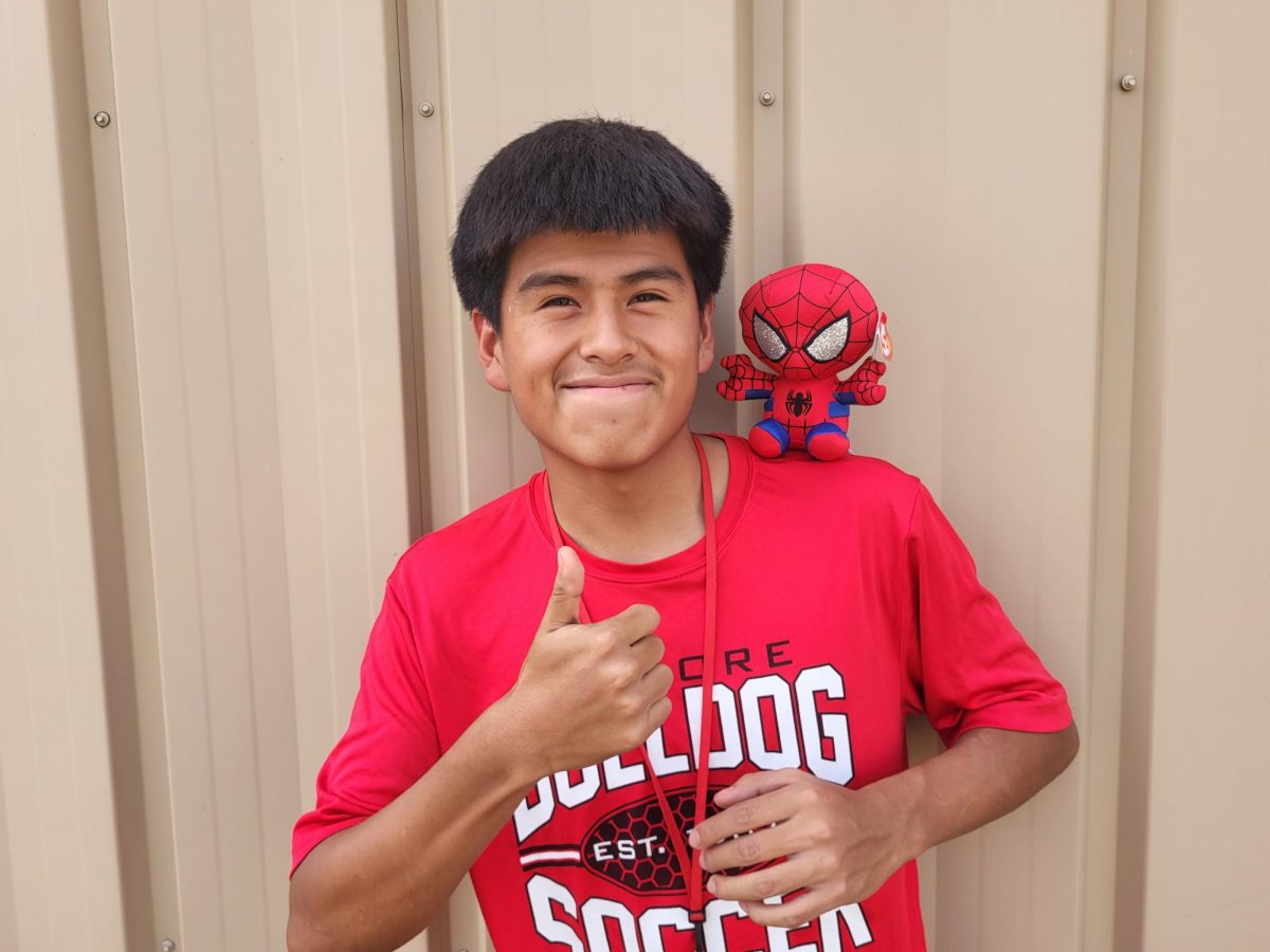 I love Spider-Plush, junior Gustavo Trejo said as he poses with the famous Spider-Plush. After watching Across the Spider-Verse he fell in love with the character.