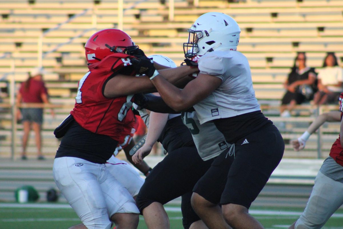 Junior Cam Christian shows Mesquite Poteet player what's up.