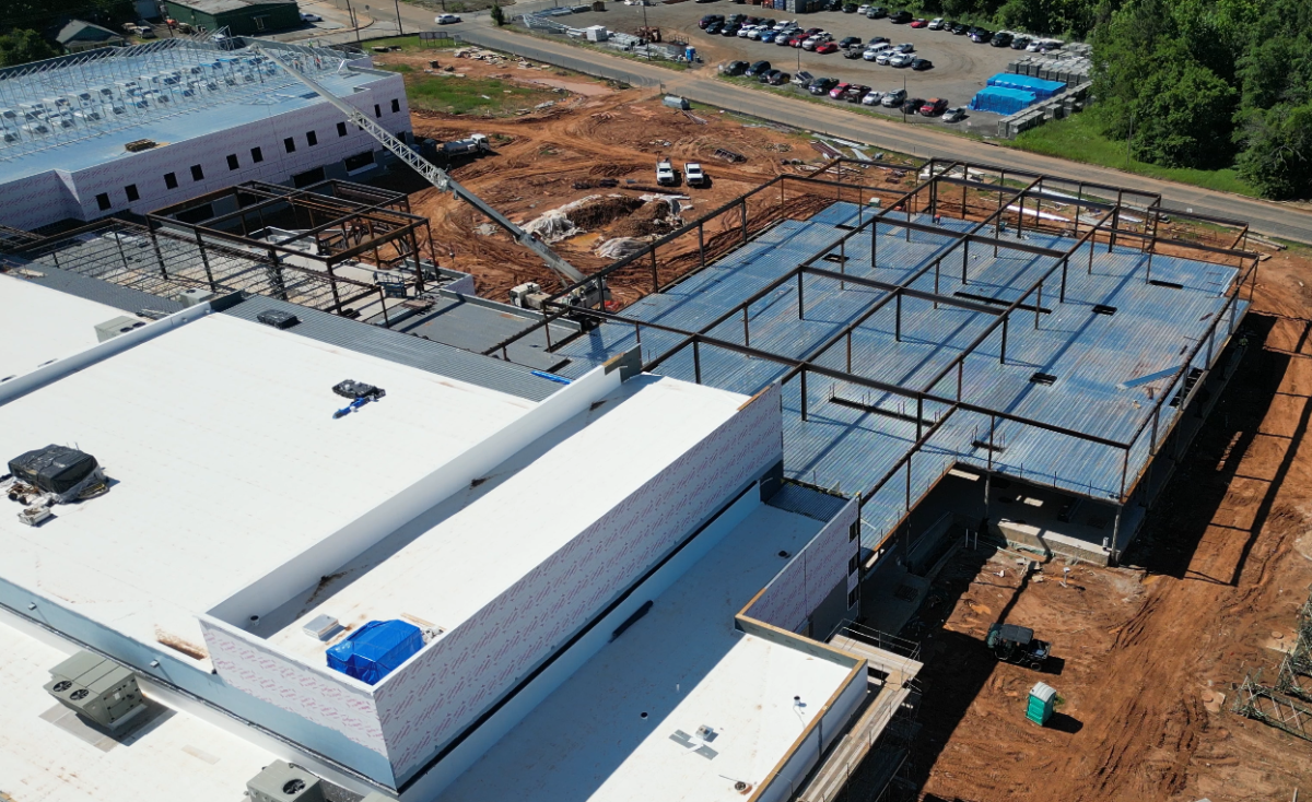 Overhead view on the construction of the new school